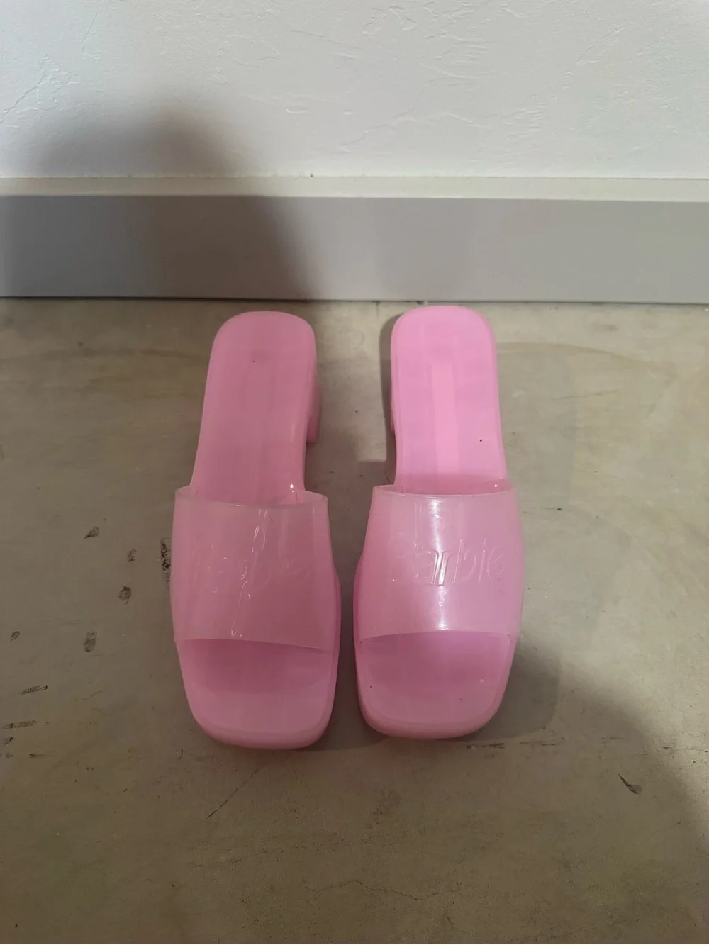 Barbie Pink Jelly Slide On Heels Size Womens 8 Y2K Forever 21 Spell Out